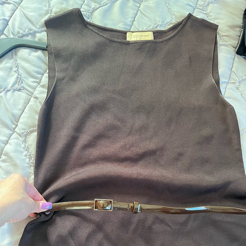 Brown Ribbed Fitted Dress - Picture 2 of 14